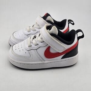 Nike Court Borough Low 2 TD Toddler Sz 5C White Black Red BQ5453-110